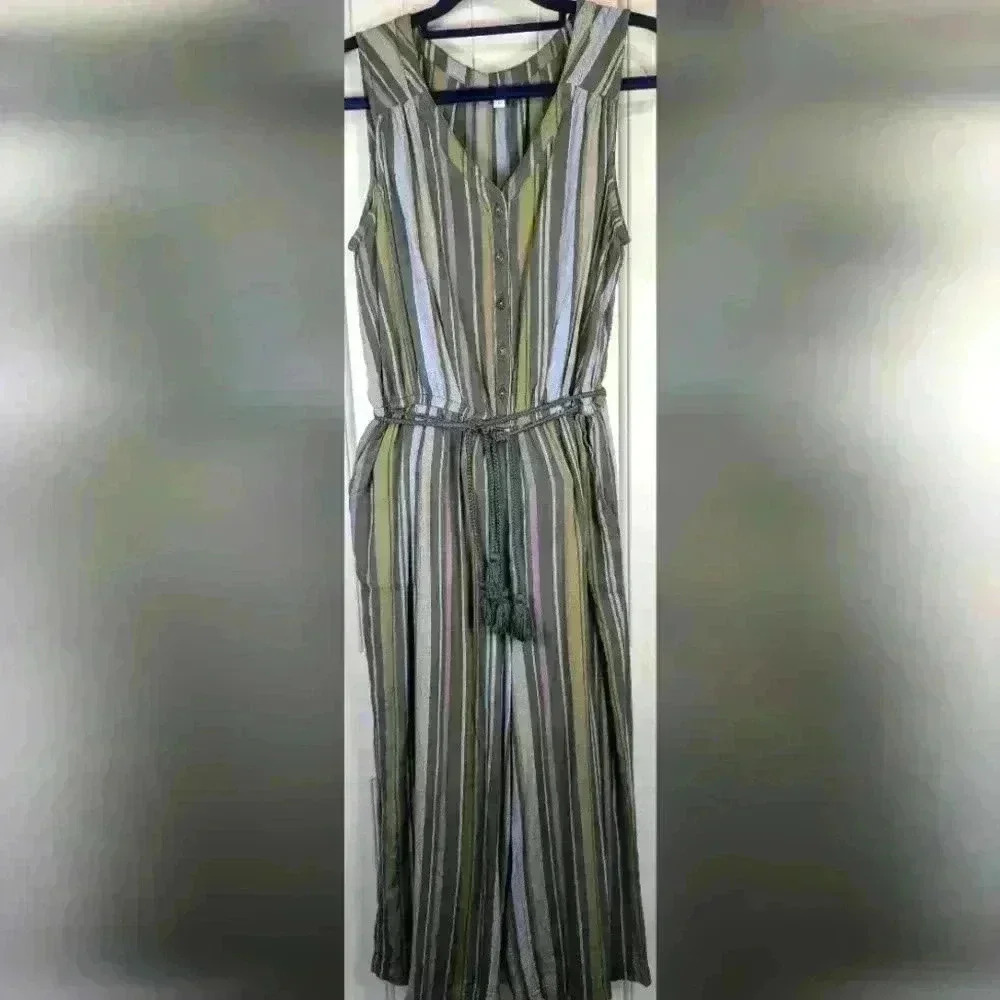 Sonoma Sleeveless Belted V-neck Jumpsuit Linen Blend Sz Small
